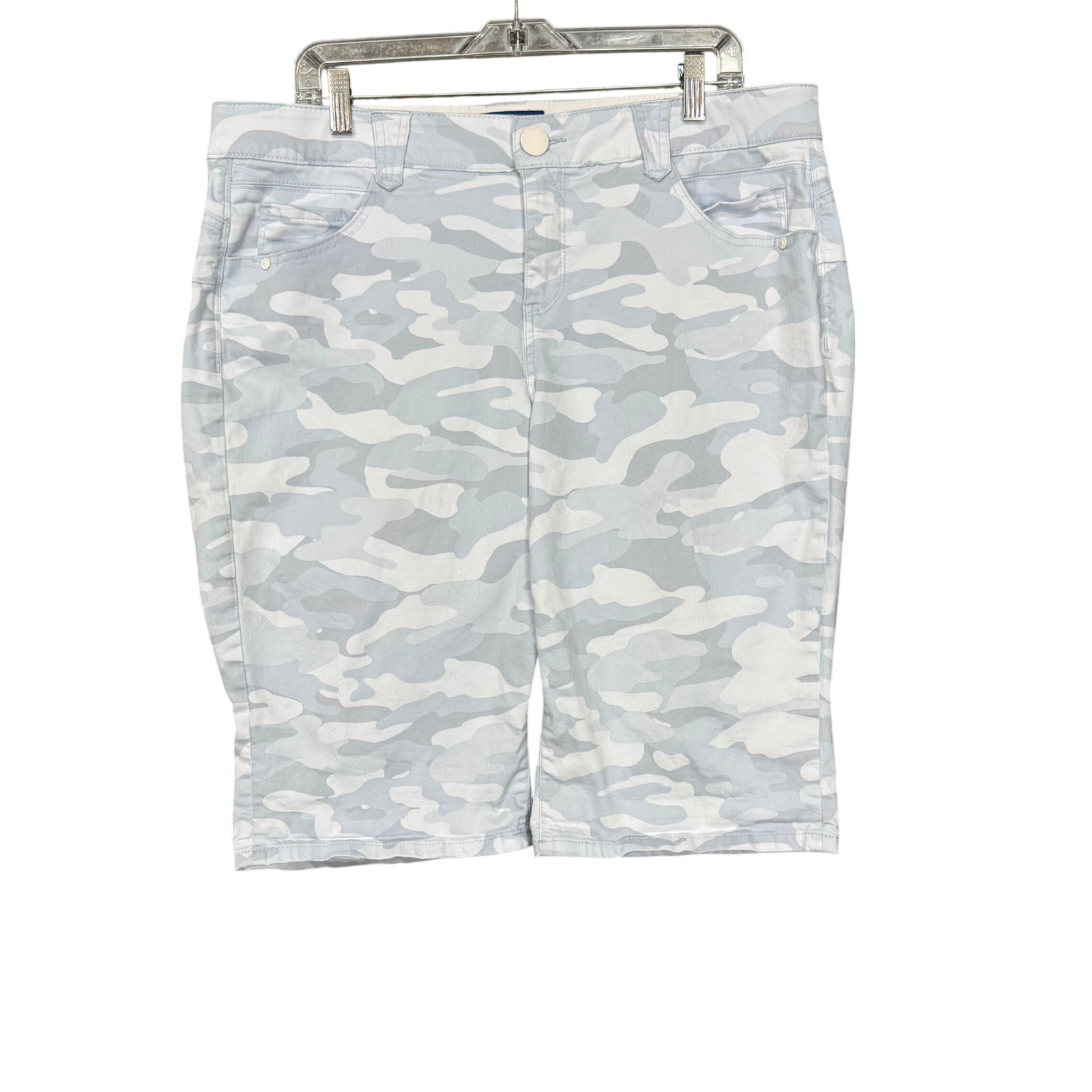 Democracy Shorts Women 18w Grey White Ab Solution Camo Bermuda Tummy Control